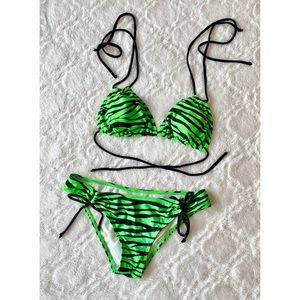 Hot Topic XS Neon Green Zebra Print String Bikini